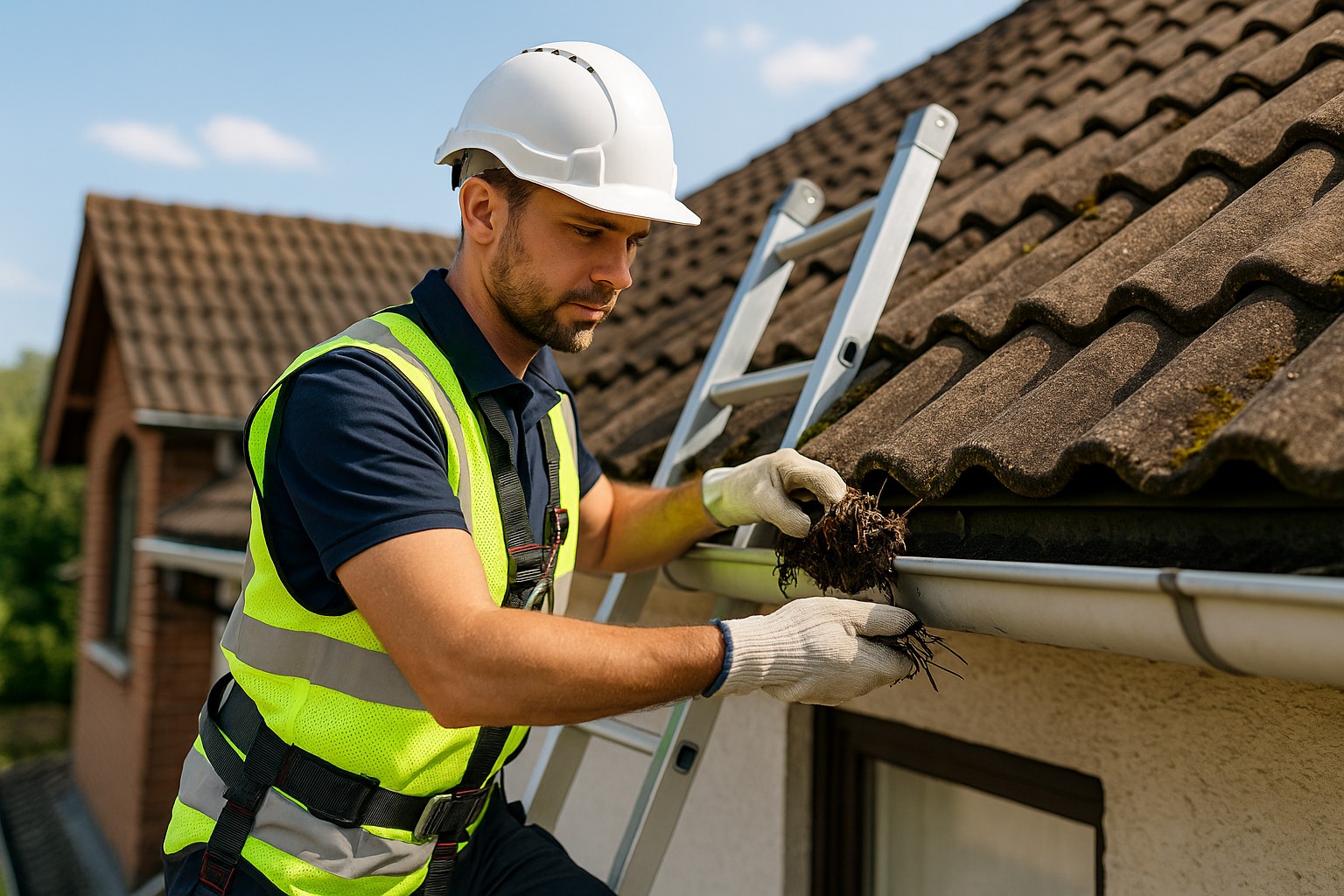 Intervention de nettoyage de gouttières en sécurité